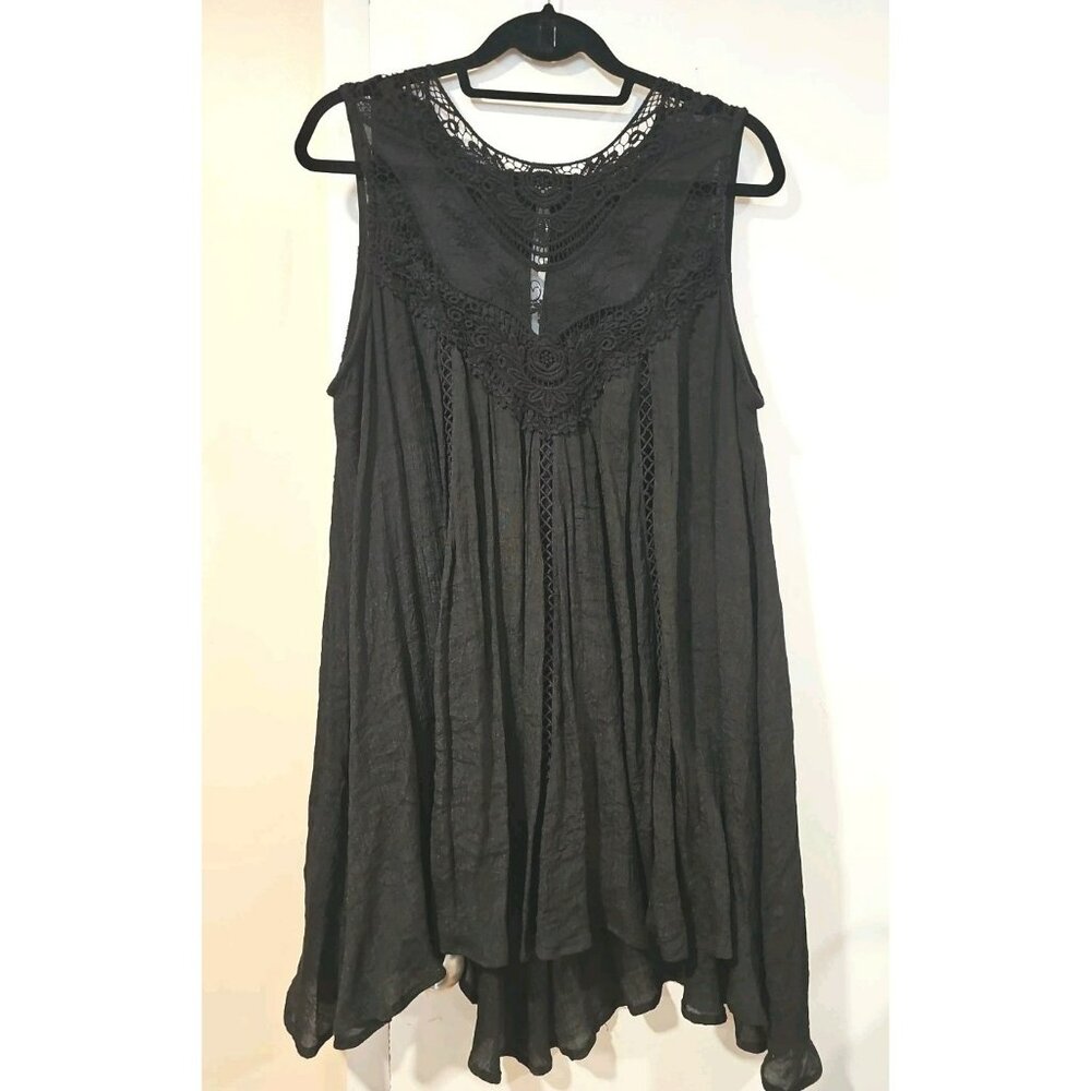 Babydoll Rockabilly Top Blouse 2XL Black Lace Embroidered Lagenlook Goth Flirty